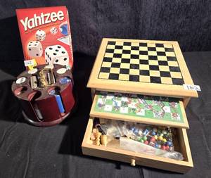 lot 162 image: Poker Chips, Game Box and Yatzee