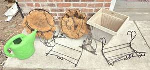 lot 218 image: Four Moss Hanging Baskets, Deck Plant Pot Hangers & Plant Hanger