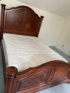 lot 256 image: Beautiful Wood Queen Bed Frame With Headboard & Footboard