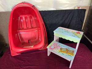 lot 235 image: Childs Step Stool & Red Plastic Sled