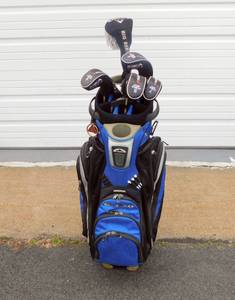 lot 5 image: Set of Womens Adams Golf Hybrid Idea a205 Golf Clubs, Callaway Big Bertha 460 Driver, and Pro Classic Putter in Sun Mountain C-130 Bag with Cover