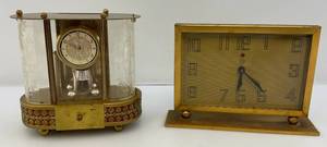 lot 6 image: Misc. Vintage Brass Clocks 1 Needs New Cord 1 Wind Up