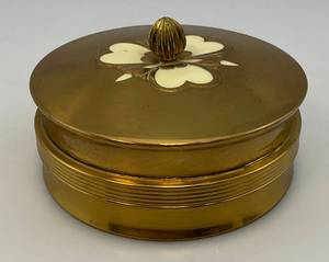 lot 60 image: Vintage Chase Bedroom Shabby Art Deco Brass & Glass Powder Jar