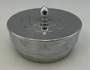 lot 74 image: VERY RARE Art Deco Era Chase  RUSSEL WRIGHT DESIGNED  Chrome Cvered Jelly Dish With Blue Glass Insert