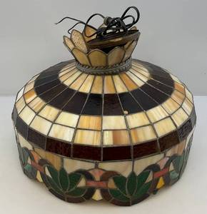 lot 151 image: Vintage Stained Glass Floral Design Hanging Light