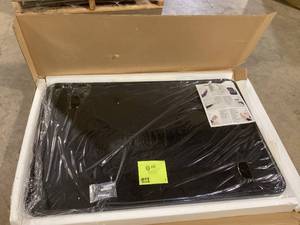 lot 8 image: XRAMFY 26 in. W x 38 in. H Rectangular Aluminum Alloy Framed Rounded Black Wall Mirror  Customer Returns See Pictures