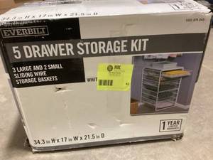 lot 42 image: Everbilt 34.76 in. H x 17.13 in. W White Steel 5-Drawer Close Mesh Wire Basket  Customer Returns See Pictures