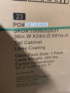 lot 60 image: Husky Pro Duty Welded 20-Gauge Steel Freestanding Garage Cabinet in Black LINE-X (36 in. W x 81 in. H x 24 in. D) Customer Returns See Pictures