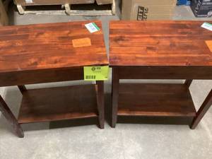 lot 64 image: Lot of  2 Solid Acacia Wood 23 in. Mahogany Recliner End Table Slightly  Damaged Customer Returns See Pictures