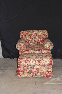 Set of 2 Upholstered Floral Chair and Ottoman