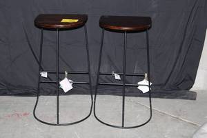 Set of 2 Wood and Steel Stools
