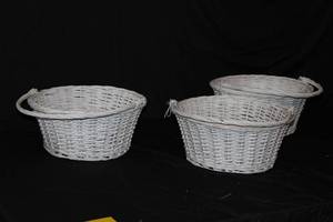 Set of 3 Painted Nesting Woven Wicker Baskets