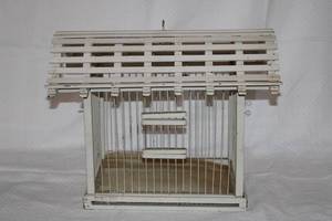 Wooden Slatted Birdcage with Metal Bars