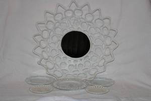 Lot of Milk Glass Reticulated Open Lace Trim Plates and Wall Mirror
