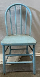 Light blue distressed dining room chair.