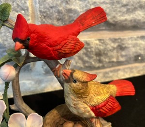 lot 133 image: Songbird Serenade Cardinal Family with Rose Figurine