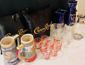 lot 167 image: Vintage Grouping of Liquor Glasses, Ceramic, Pillows and More