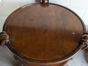 lot 6 image: Round Wood Three Tiered Accent Table