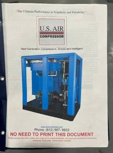 U.S AIR COMPRESSOR Model US40DI with PNEUTECH RDA-225-NC-116 Non-Cycling Dryer, 200 PSI MAXP Tank, AZ30 30 Gallon ACCU-ZORB, Electrical Safety Switch, 325 of Piping with 7 Drops Plus Maintenance Items