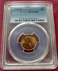 lot 20 image: 1946-S Wheat Penny - PCGS MS66RD