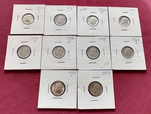lot 28 image: (10) Silver Roosevelt Dimes
