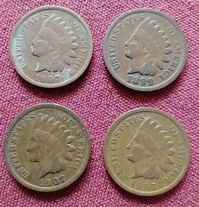 lot 36 image: (4) Indian Head Pennies