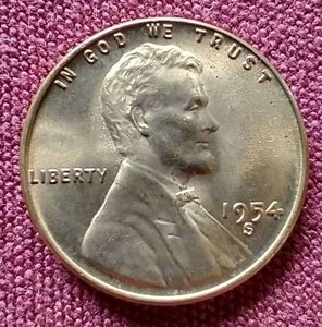 lot 43 image: Gorgeous 1954-S Uncirculated Red Wheat Penny
