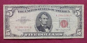 lot 45 image: 1963 $5 Red Seal Note