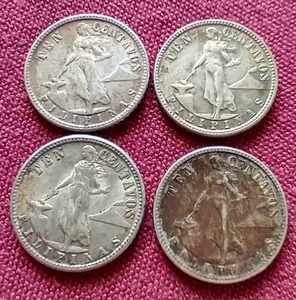 lot 75 image: (4) 1944 Philippines Silver 10 Centavos Coins