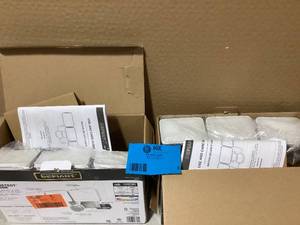 Lot of 2 Defiant 3000 Lumen 240-Degree Integrated LED Motion Activated White Three-Head Outdoor Flood Light Customer Returns See Pictures