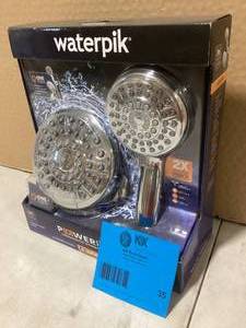 Waterpik 8-Spray Patterns with 1.8 GPM 6.25 in. Wall Mount Dual Shower Head and Handheld Shower Head in Chrome   Customer Returns See Pictures