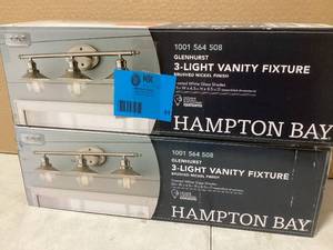 Lot of 2  Home Decorators Collection Glenhurst 25 in. 3-Light Industrial Farmhouse Brushed Nickel Bathroom Vanity Light Fixture with Metal Shades  Customer Returns See Pictures
