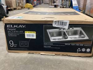 Elkay Pergola 33in. Drop-in 2 Bowl 20 Gauge Stainless Steel Sink Only and No Accessories Customer Returns See Pictures