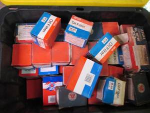 Heavy Duty Storage Tote full of assorted Atlas Oil Filters