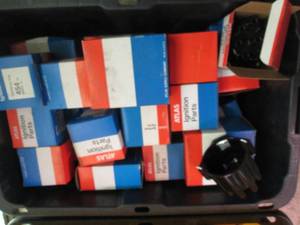 Heavy Duty Storage Tote full of assorted Atlas Ignition Parts