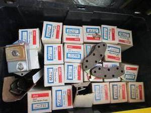 Heavy Duty Storage Tote full of assorted Atlas Disc brake pad kits