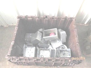Covered tote of metal electrical boxes