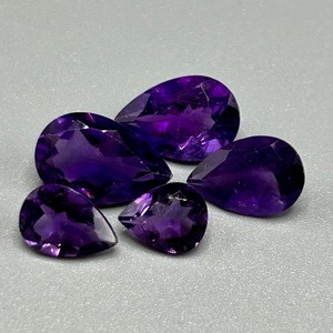 13.28 Carat Amethyst Faceted Pear Cut - Various Size Assorted Lot of 5 Loose Stones