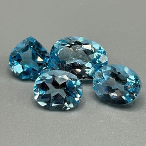 22.05 Carat Blue Topaz Mixed Cut - Various Size & Shape Loose Stones Set of 4