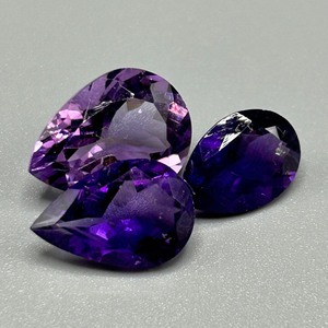 15.47 Carat Amethyst Pear Faceted Cut - Various Size Loose Stones Set of 3