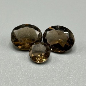 7.58 Carat Smoky Quartz Oval & Round Faceted Cut - Loose Stones Set of 2