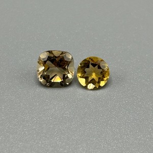 2.24 Carat Citrine Square Cushion & Round Faceted Cut - Loose Stones Set of 2