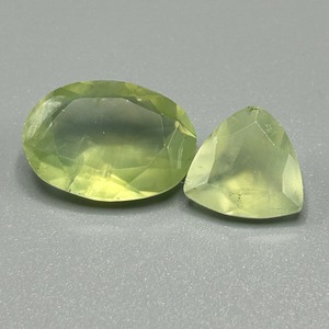 15.37 Carat Prehnite Triangular Trillion & Oval Faceted Cut - Loose Stones Set of 2