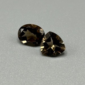 3.34 Carat Smoky Quartz Triangular & Oval Faceted Cut - Loose Stone Set of 2