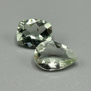 6.14 Carat Green Quartz Prasiolite Modified Cushion Faceted & Pear Faceted Cut - Loose Stones Set of 2