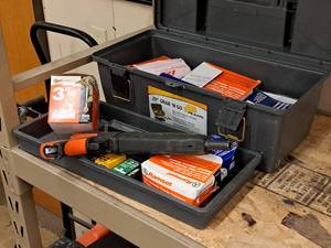 lot 100 image: Ramset ModelShot Powder Actuated Fastener 40901277 with Plastic Tool Box, Assorted Nails and Cartridges