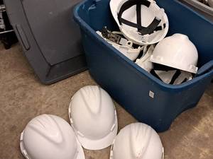 lot 129 image: Lot of (9) Assorted Hard Hats with Tote