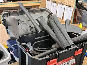 lot 218 image: Lot of  Assorted Shop Vacuum Accessories - Hose Extensions, Cleaning Attachments