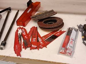 lot 338 image: Lot of (19) Blades and Wheels - (5) Grinding Wheels and (12) Diablo Reciprocating Blades and (2) Milwaukee Sawzall Blades