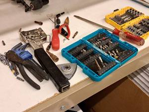 lot 339 image: Hand Tools - Hand Stapler, Dremel Detail Sander Attachment, Hex Wrenches, Husky Flat Screwdriver, Misc. Driver Bits and Two Cases